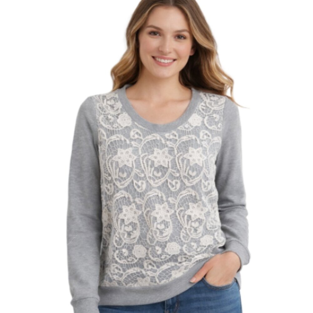 Ricki's Gray Cotton Blend Lace Front Sweatshirt Top Size L